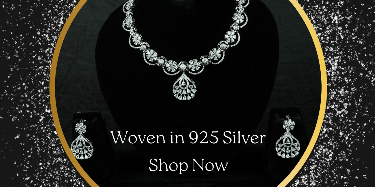 Bridal necklace made of 925 sterling silver studded with glittering zirconia stones