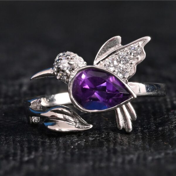 Natural Amethyst Humming bird ring