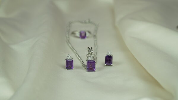 Natural Amethyst Square Cut Set