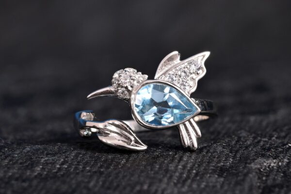 Blue Topaz Humming Bird Ring