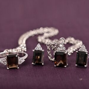 Natural Smoky Topaz Square Cut Set